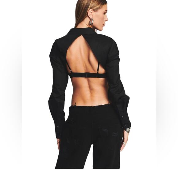 Ser.O.Ya Lydia Button up Cotton Halter Open Back Shirt Black Size Small NEW - Picture 4 of 11